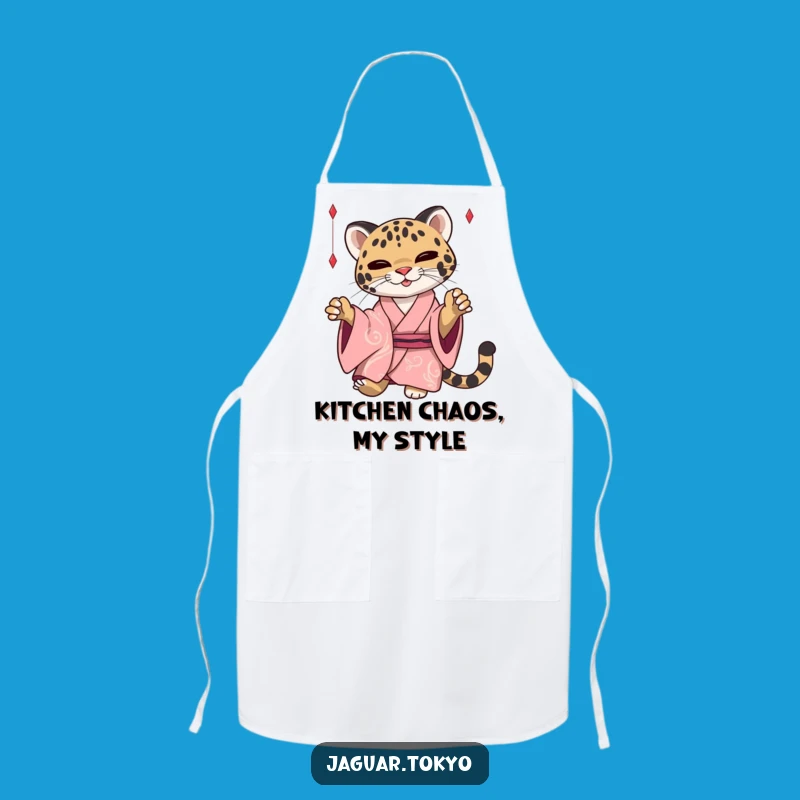 Funny Jaguar Apron: Kimono Cat Chef Wear - Playful Kitchen Gift