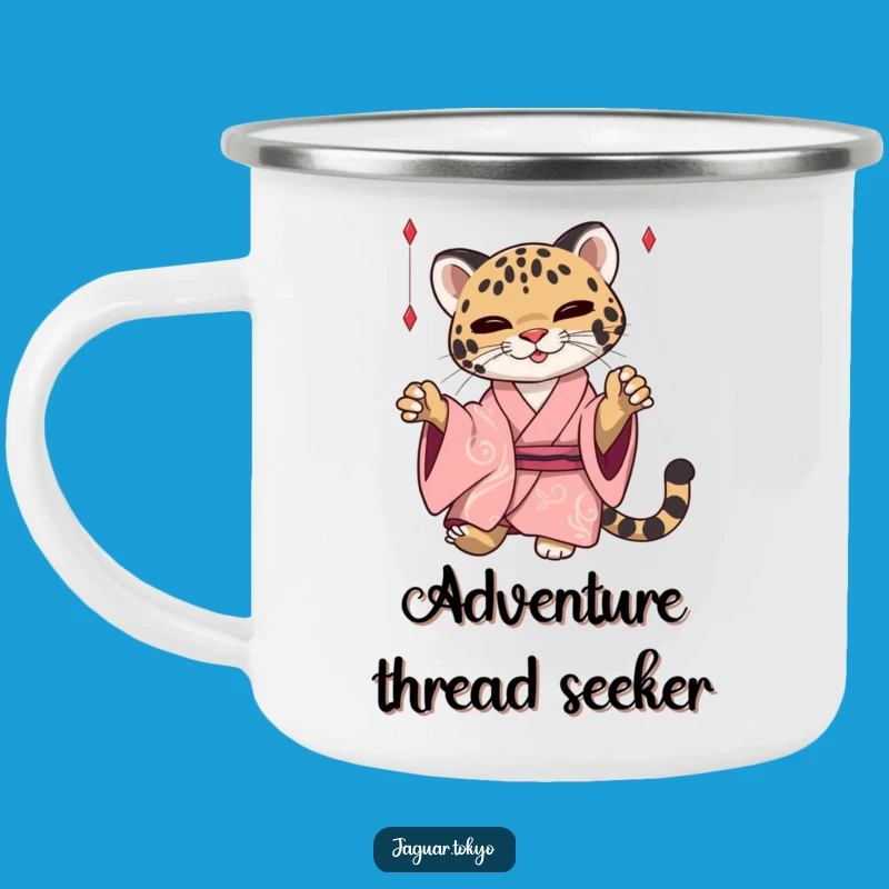 Funny Jaguar Camping Mug: Kimono Cat Adventure Cup - Playful Outdoor Gift