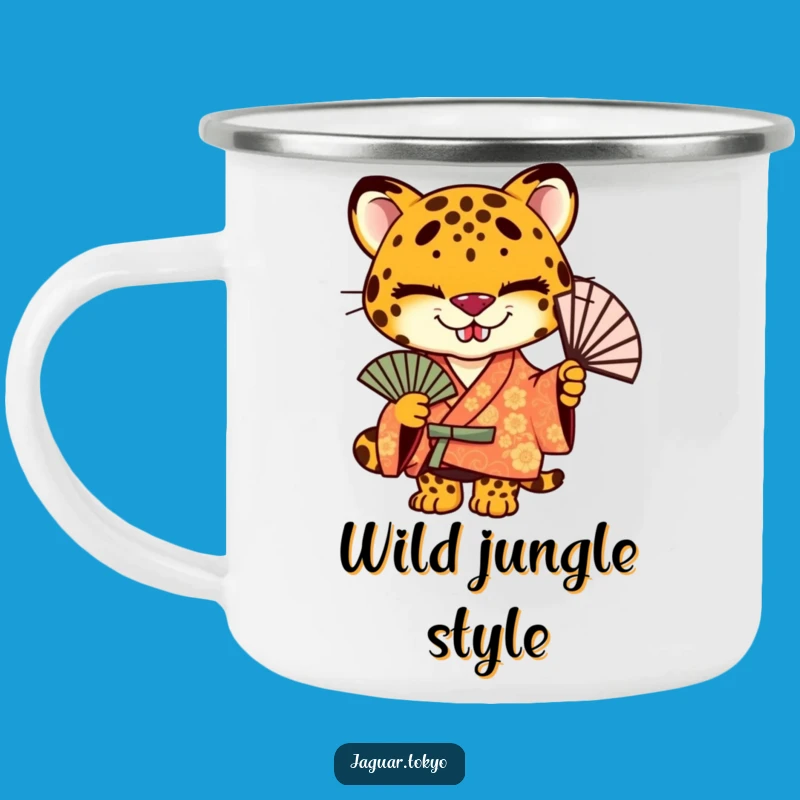 Funny Jaguar Kimono Camping Mug - Adventure Feline Mug - Stylish Outdoor Gift