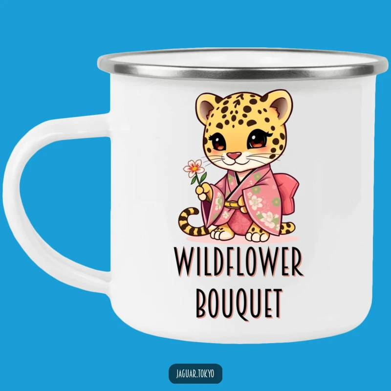 Funny Cute Jaguar Flower Camping Mug - Floral Feline Outdoor Mug - Sweet Gift