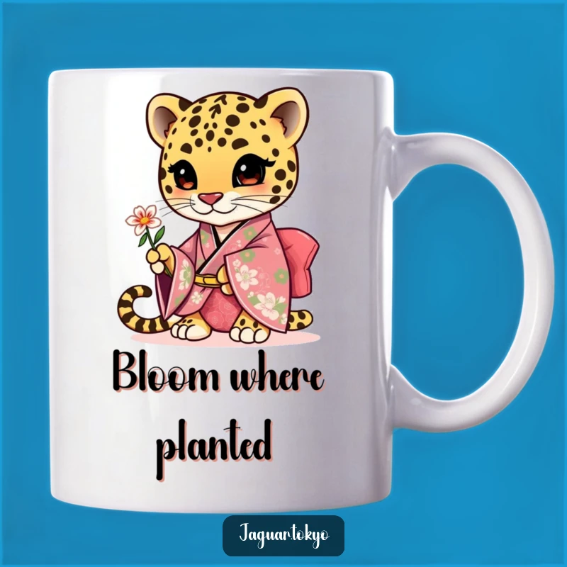 Funny Cute Jaguar Flower Mug - Adorable Feline Gift - Sweet Animal Mug