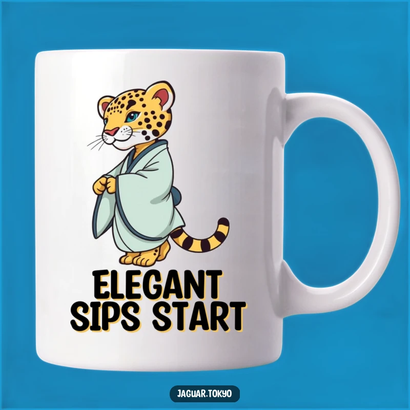 Elegant Jaguar Kimono Mug: Refined Feline Twirling Gracefully for a Chic Gift