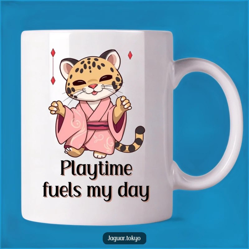 Funny Jaguar Kimono Mug: Playful Feline Threads Gift for Cat Lovers
