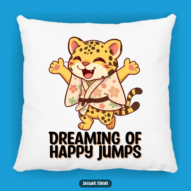 Funny Jaguar Pillow: Floral Kimono Leaping Cushion - Cheerful Funny Gift