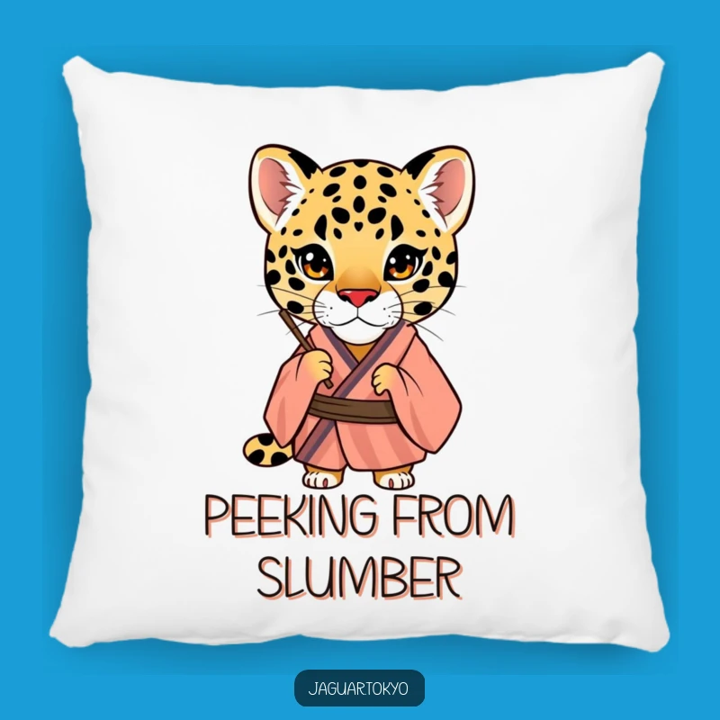 Funny Jaguar Pillow: Striped Kimono Peering Cushion - Intriguing Funny Gift