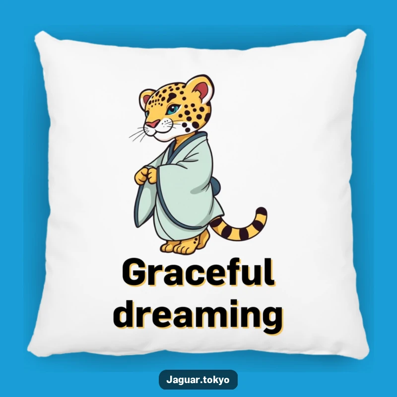 Sophisticated Jaguar Kimono Pillow: Refined Feline Twirling Gracefully for Comfort