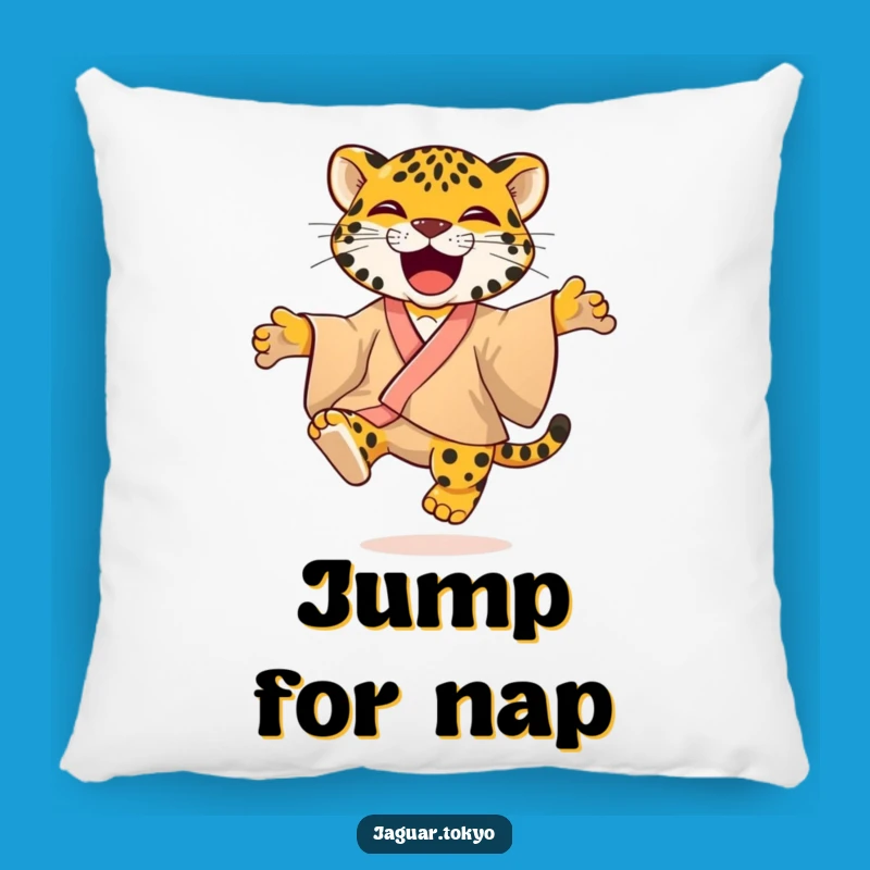 Playful Jaguar Kimono Pillow: Cozy Feline Cushion Jumping with Glee