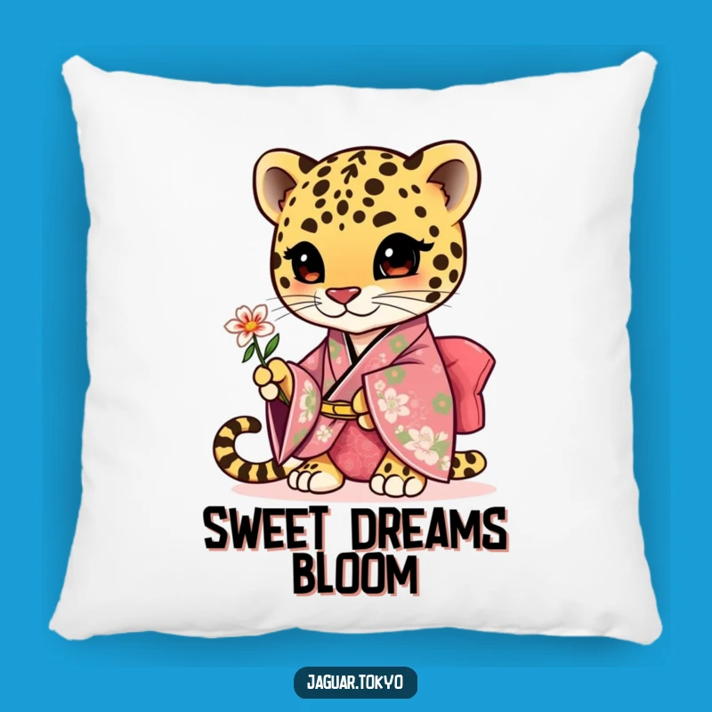Funny Cute Jaguar Flower Pillow - Cozy Floral Feline - Sweet Accent Pillow