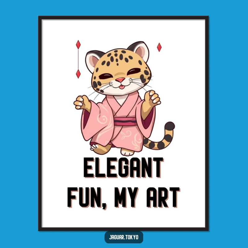 Funny Jaguar Digital Art: Kimono Cat Printable - Instant Elegant Decor