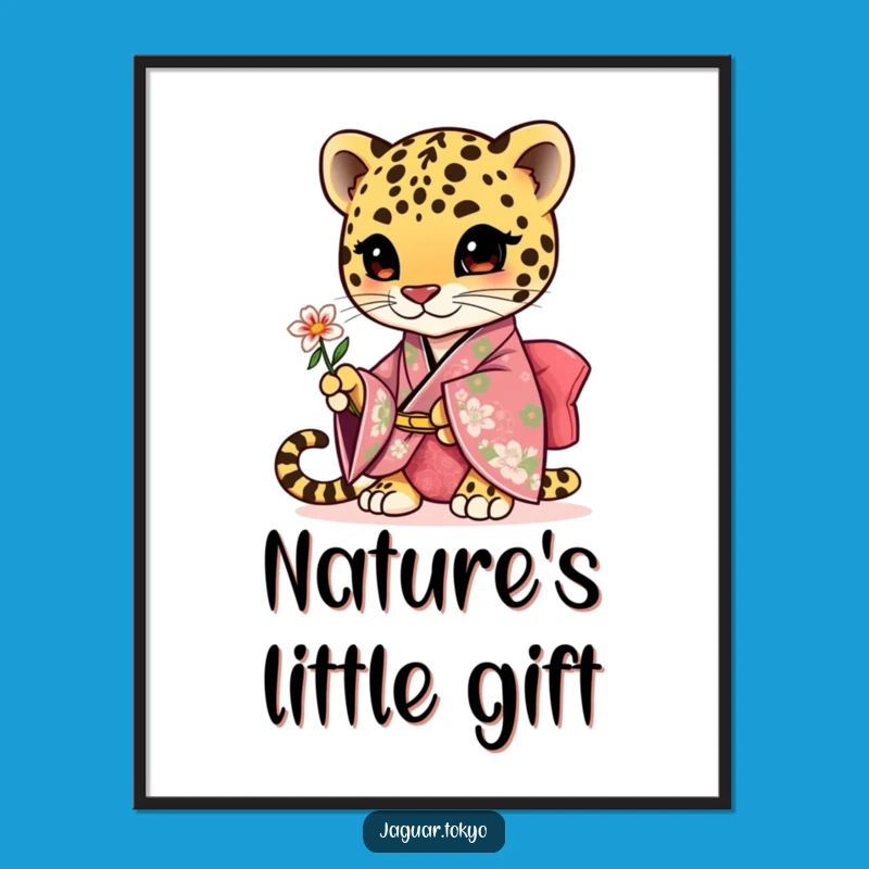 Funny Cute Jaguar Flower Digital Print - Adorable Feline Art - Instant Download