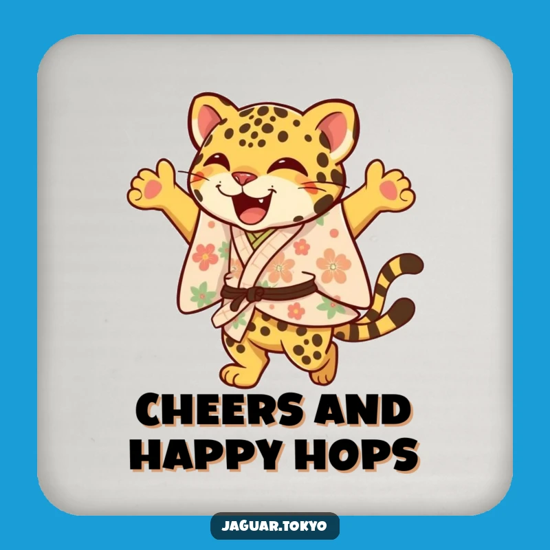 Funny Jaguar Drink Coaster: Floral Kimono Leap Protection - Cheerful Table Gift
