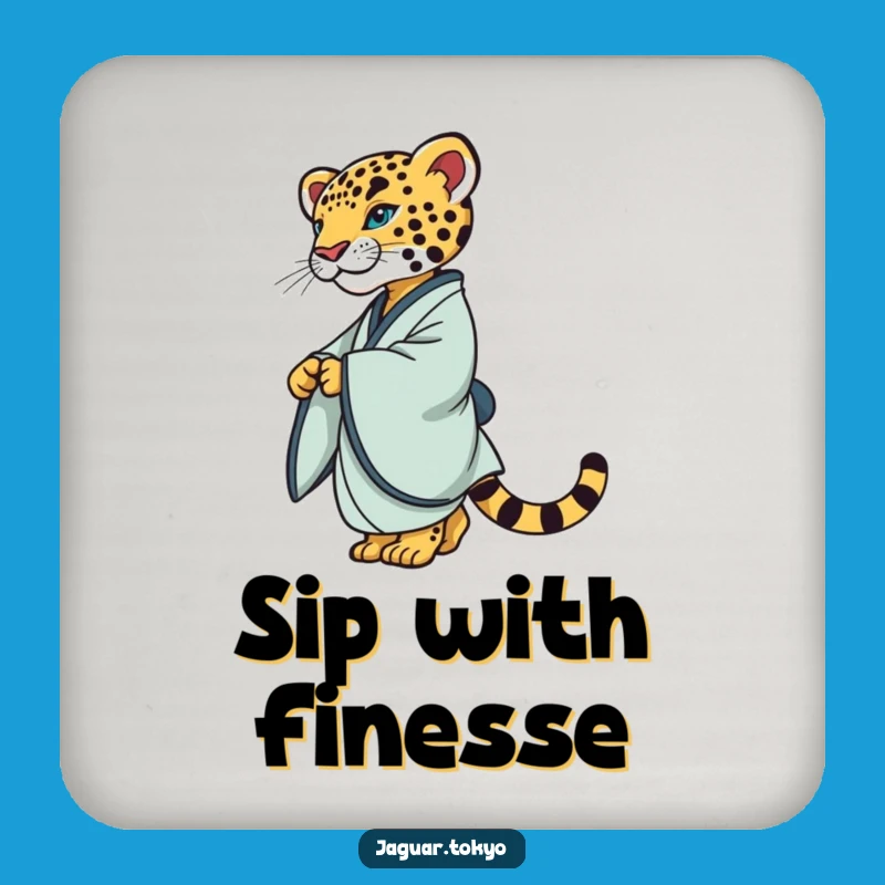 Chic Jaguar Kimono Coaster: Refined Feline Twirling Gracefully for Surfaces