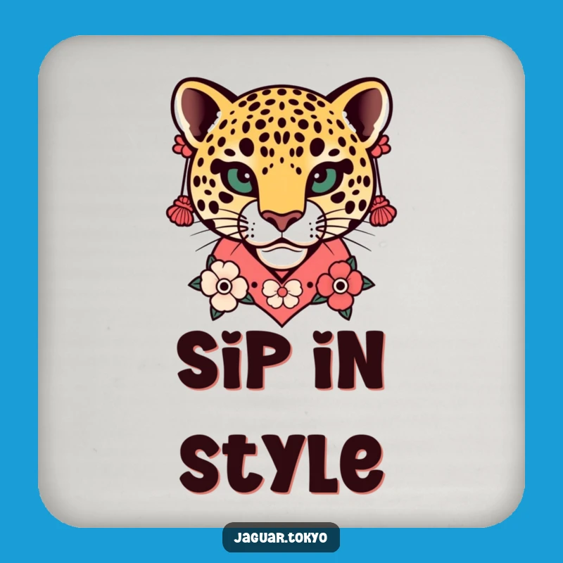 Funny Floral Jaguar Head Kimono Coaster - Artistic Drinkware Gift