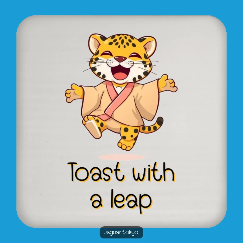 Vibrant Jaguar Kimono Coaster: Playful Feline Jumping with Glee Holder