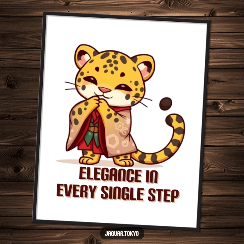 Funny Free Printable Wall Art: A proud jaguar in a bold kimono performs a graceful bow, tail curled, adding regal flair.