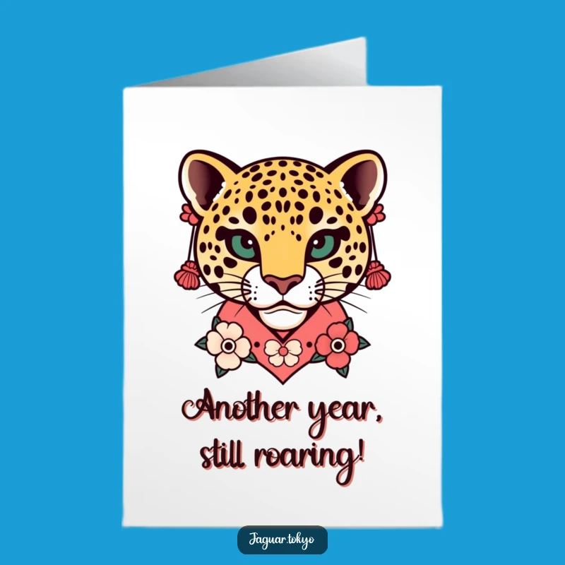Free Printable Birthday Card: Floral Jaguar Head Funny Downloadable Gift