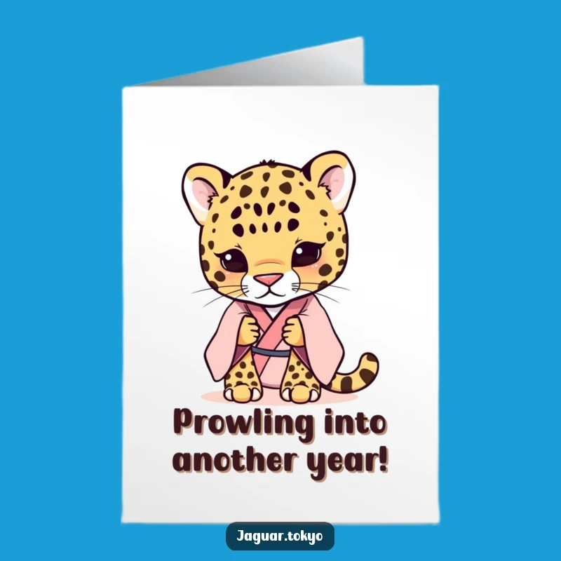 Free Printable Birthday Card: Shy Jaguar Kimono Wish - Funny Downloadable Gift