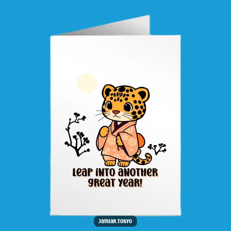 Free Printable Birthday Card: Jaguar Kimono Starry Night Funny Downloadable Gift