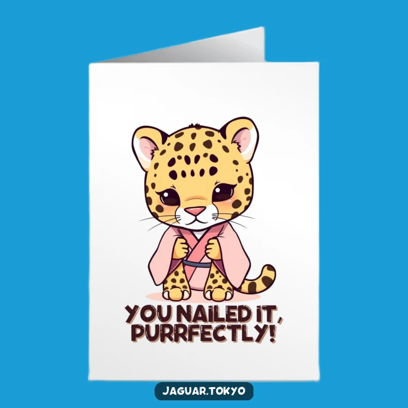 Free Printable Congrats Card: Shy Jaguar Kimono Cheers - Funny Downloadable Gift