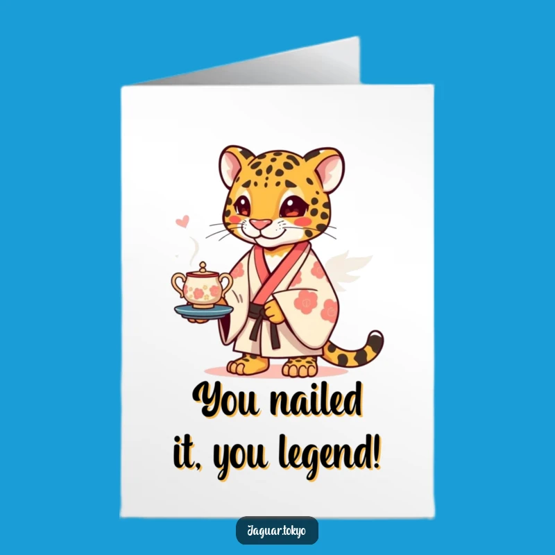 Free Printable Congrats Card: Funny Jaguar Kimono Tea Celebration Downloadable Gift