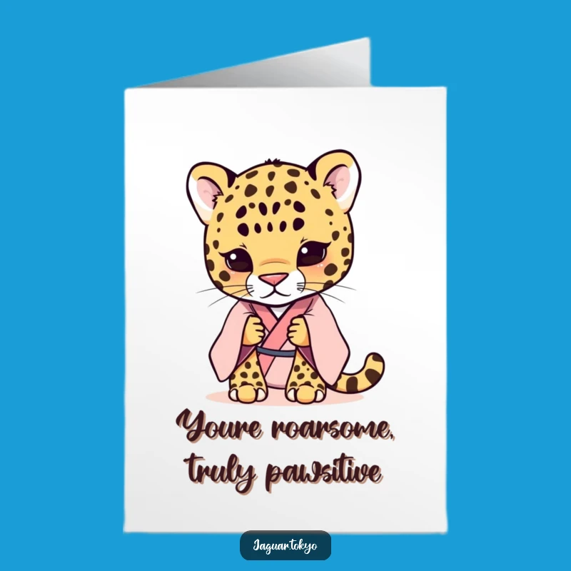 Free Printable Thank You Card: Shy Jaguar Kimono Gratitude - Funny Downloadable Gift