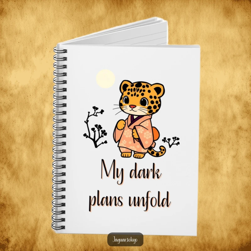 Funny Jaguar Kimono Notebook with a starry night background and a silhouetted jaguar in a kimono design.