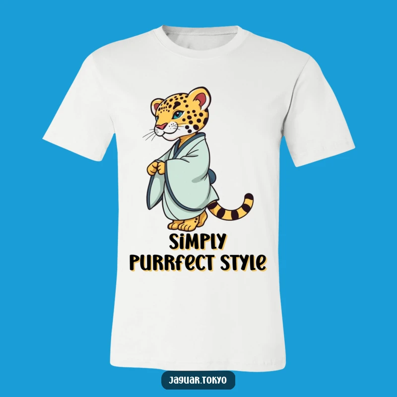 Elegant Jaguar Kimono T-Shirt: Refined Feline Twirling Gracefully in Style