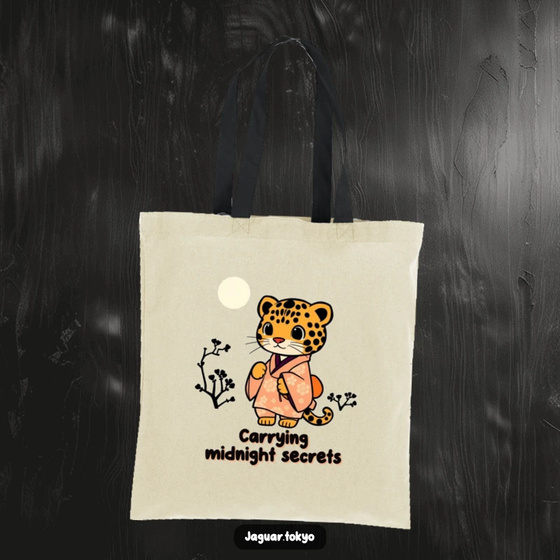 Funny Jaguar Kimono Tote Bag featuring a striking silhouette of a jaguar in a kimono against a starry night.