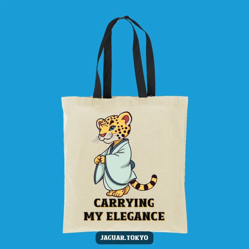 Chic Jaguar Kimono Tote Bag: Refined Feline Twirling Gracefully for Shopping